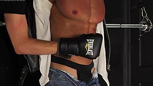 Straight hunk gets dominated in gay bondage BDSM scene with electro shocks