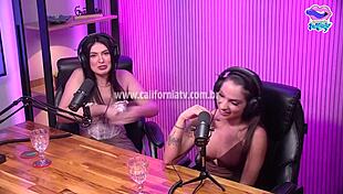 Lesbians in lingerie have fun at the stadium and reach climax
