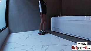 Asian teen gives boyfriend footjob and blowjob 😈