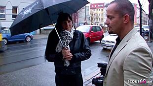 Mature German Housewife Fucked in Leather Leggings During Street Casting
