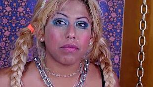 Olive skinned teen gives deepthroat blowjob in bondage