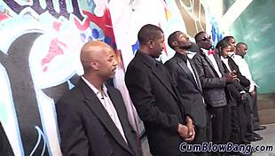 i'm a petite teen overwhelmed by sucking big black cocks in this intense blowbang.