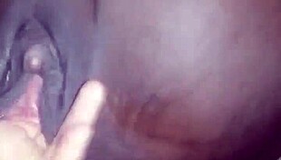 Fingering wet pussy of young black teen slut