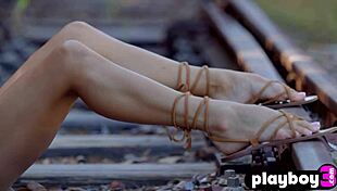 Slim brunette gloria sol intensely shows her hot body and enjoys outdoor posing.