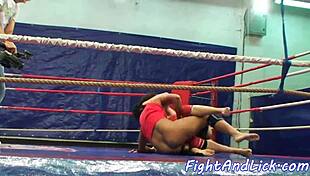 Oh, Watch This Glamour Babe Wrestle and Dive into Shaved Pussy for Intense Lesbian Oral Pleasure!