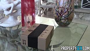 Hey, that property unboxing turns into hardcore doggystyle with blonde agent outdoor.