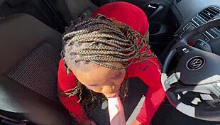 Busty black slut squirts in missionary in the car 😈