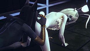 In the anime world, anubis the dogboy and mew the catboy engage in hard sex with a bunnyboy in a sissy crossdress threesome