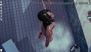 Skinny girl fucks in shower