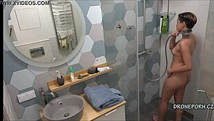 Alex showers on hidden cam, voyeur upskirt peek