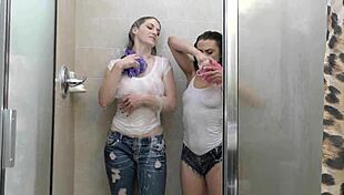 big titty and juicy asses soaking wet in shower.