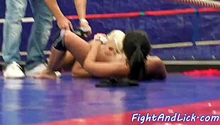 Oh, Watch This Glamour Babe Wrestle and Dive into Shaved Pussy for Intense Lesbian Oral Pleasure!