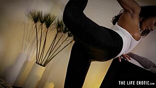 Sweaty yoga girl reaches massive orgasm during workout masturbation