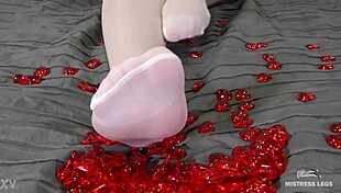 nylon foot play with red hearts on valentines