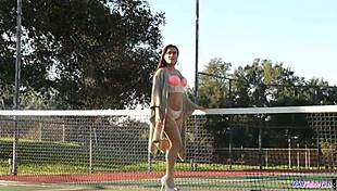 A stockinged MILF babe indulges in a tantalizing blowjob in taboo fantasy roleplay.