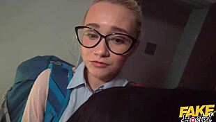 sweet teen gets wet riding older man's massive cock in fake hostel halloween special