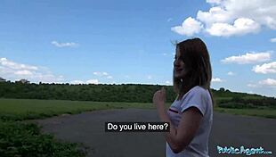 Pretty woman with small bosom has sex in the woods
