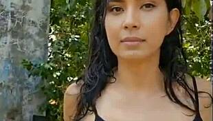 Beautiful Brunette Presents In The Forest