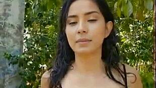 Beautiful Brunette Presents In The Forest