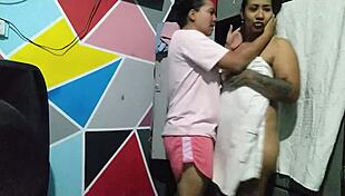 pair of latinas enjoy eating each other's pussies while hotel camera records