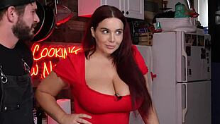 she's always horny in the kitchen, flaunting her big tits