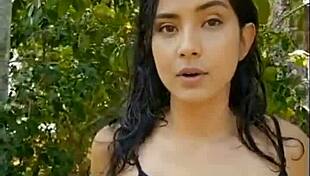 Beautiful Brunette Presents In The Forest