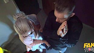 sweet teen gets wet riding older man's massive cock in fake hostel halloween special