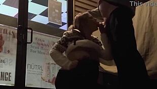 that slut wife gives an extremely risky blowjob at the bar, then sucks and flashes downtown 😏