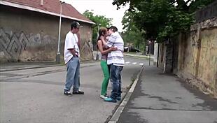 Street sex teen 18+ threesome with blonde hottie alexis crystal