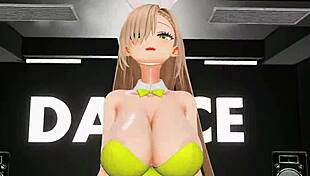 Blue Archive Ichinose Asuna Undresses Dancing Hentai Blonde Bunny Girl Big Boobs Mmd 3D Yellow Clothes