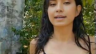 Beautiful Brunette Presents In The Forest