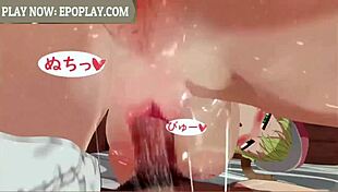 being squeezed by horny ilulu-chan, lucoa-chan, and hestia-chan in 3d anime