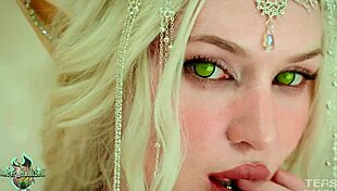 An elf cleric bathes in the marble temple