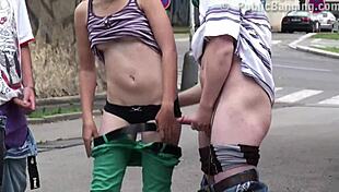 Street sex teen 18+ threesome with blonde hottie alexis crystal