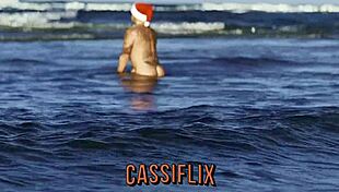 Mamãe Noel Walking On Beach Receives Milk Gift