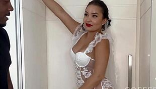 security guy with bride just before wedding in japan