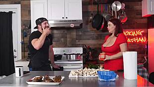 she's always horny in the kitchen, flaunting her big tits