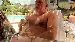 Rough poolside orgy with sucking and fucking