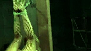 Busty sub in fishnets got feet punished before pissing in garage