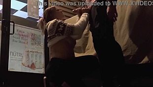 that slut wife gives an extremely risky blowjob at the bar, then sucks and flashes downtown 😏