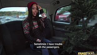 Fake taxi petite Asian Lia Lin gives hot POV blowjob in Christmas jumper