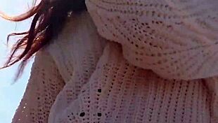 Skinny Canadian babe Alexandra strips naked outdoors