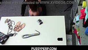 Store Officer Encounters Jojo Kiss Over The Table In Shop