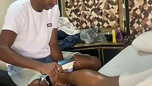 Big black cock assfucks shaved pussy in Rio swing house.