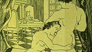 Vintage erotic comic drawing from antique anime collection