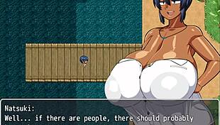 tanned girl natsuki flashes huge tits in hentai game