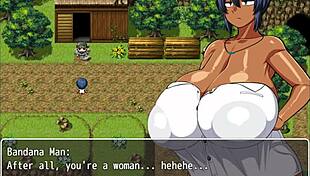 tanned girl natsuki flashes huge tits in hentai game