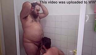 Bareback fun in shower with daddy