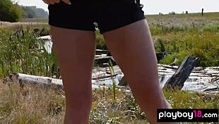 Skinny Canadian babe Alexandra strips naked outdoors