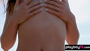 Skinny Canadian babe Alexandra strips naked outdoors